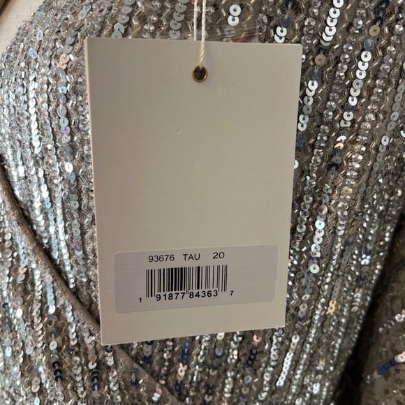 NWT Mac Duggal 93676 [20] Silver Beaded Lace Long Sleeve Midi Dress Cocktail - Picture 11 of 12